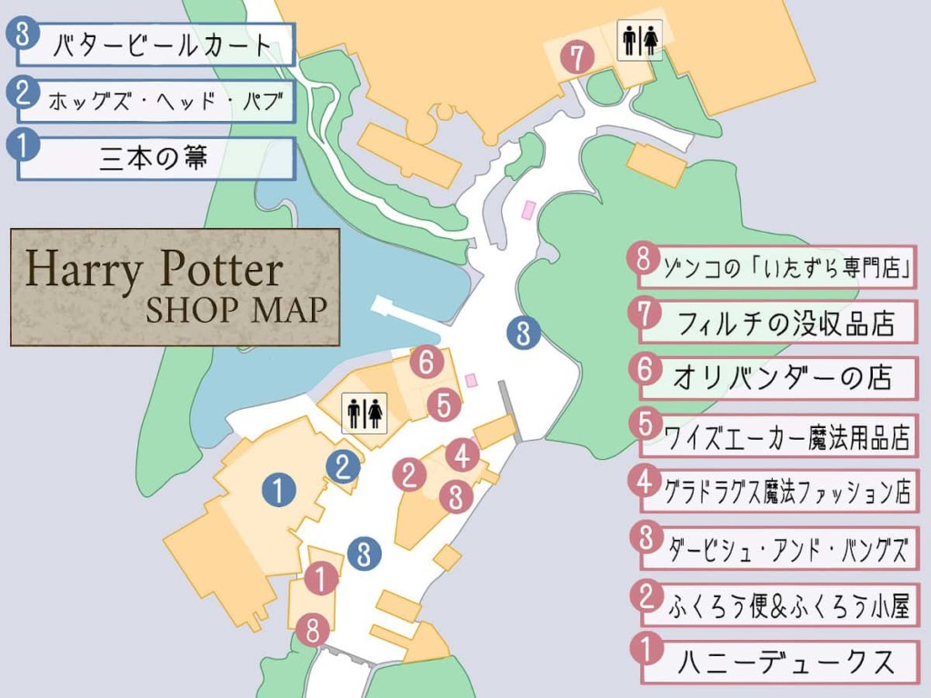 ハリーポッターエリアのショップMAP