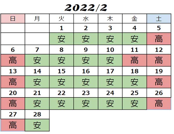 2022年2月チケット料金