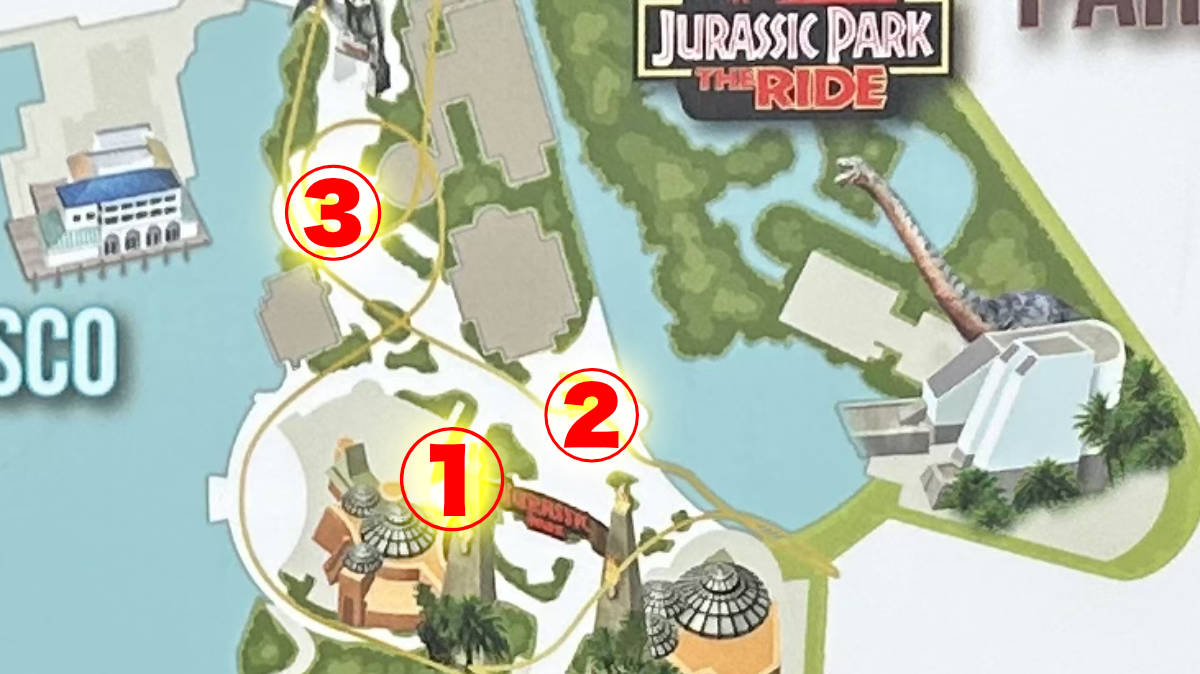 ジュラシック・ワールド・ラプター・アラート、ジュラシック・ワールド・ディノ・エンカウンター、ジュラシック・ワールド・ベイビー・ディノ・アドベンチャー　開催場所の地図