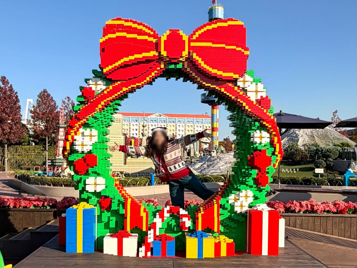 サンタハットを被って記念撮影