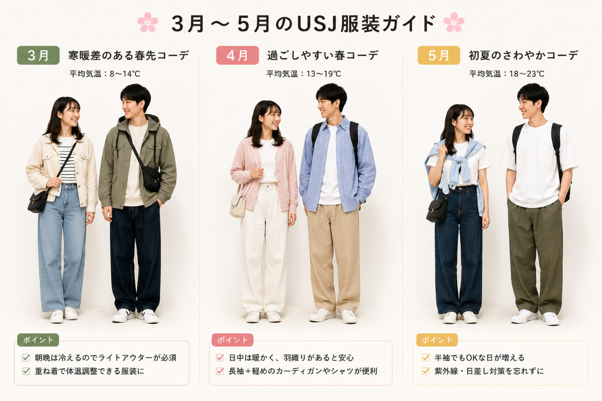 USJ、大阪　デート　コーデ3月、4月、5月