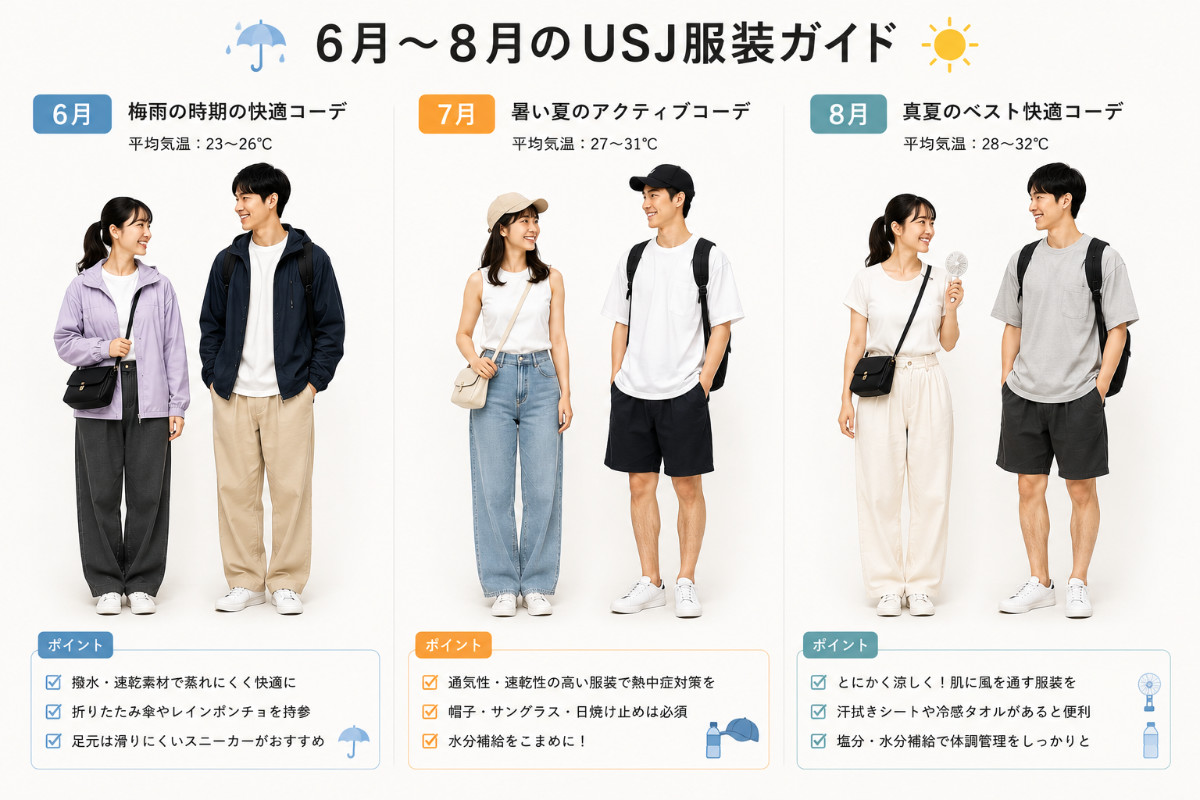 USJ、大阪　デート　コーデ6月、7月、8月