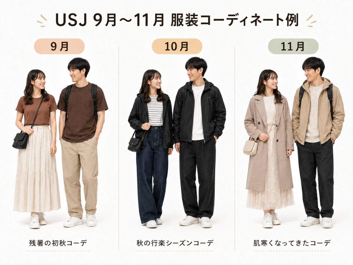 USJ、大阪　デート　コーデ9月、10月、11月