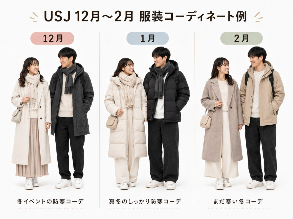 USJ、大阪　デート　コーデ1月、2月、12月