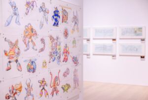 大カプコン展の東京会場で展示されたラフスケッチの展示風景