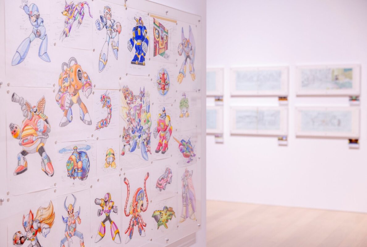 大カプコン展の東京会場で展示されたラフスケッチの展示風景